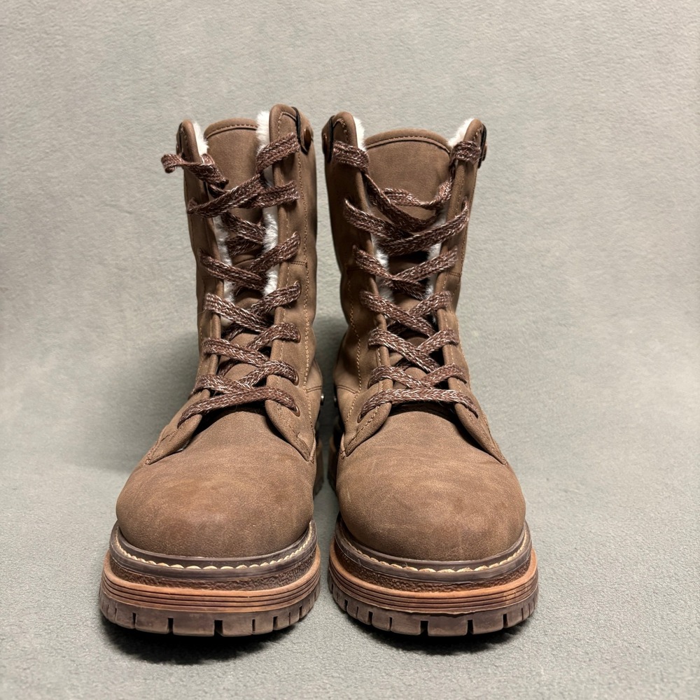 Roxy Bruna II Boots‎ US 8 Brown Faux Fur Lined Lace-Up Boots Lug Sole - Picture 2 of 12